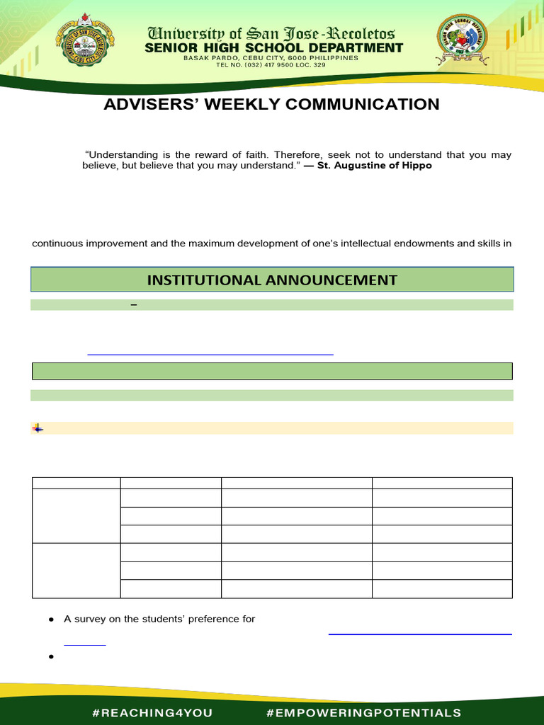 Advisers' Weekly Communication: Jan 2026 | PDF