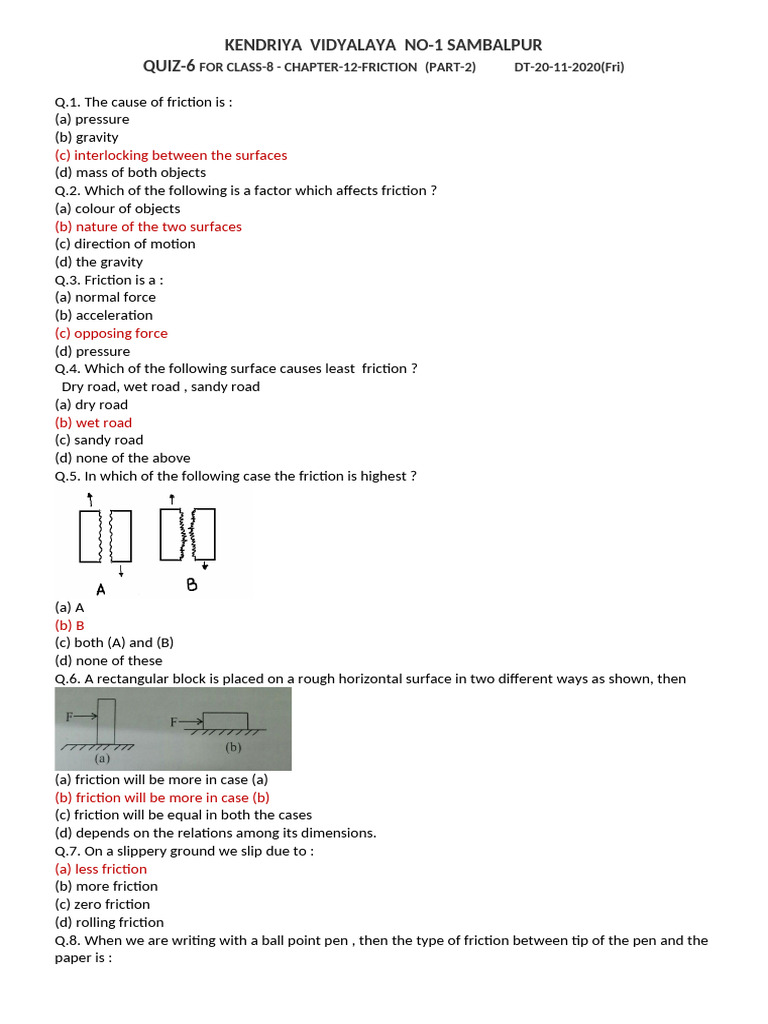 Quiz 6 CH 12 Friction (PART 2) | PDF