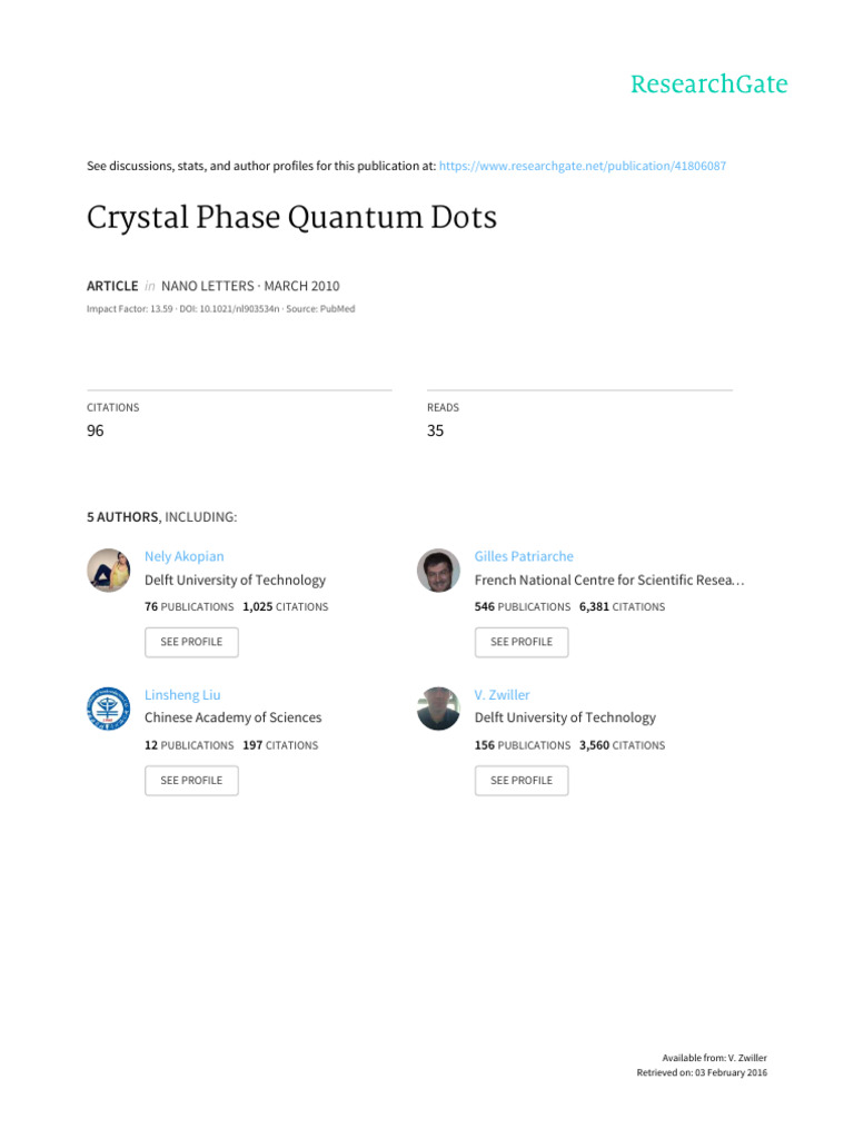 Crystal Phase Quantum Dots Explained | PDF | Electron | Nanowire