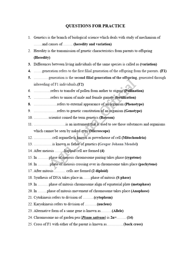 Genetics Practice Questions Guide | PDF | Dominance (Genetics) | Zygosity