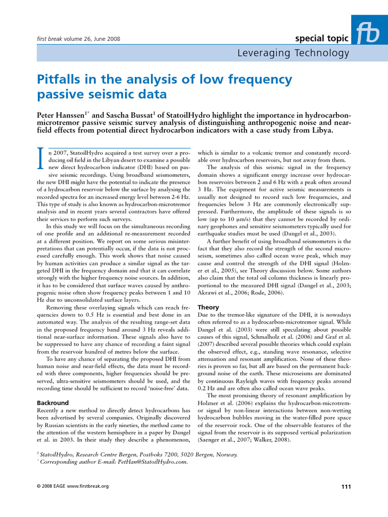 Analyzing Passive Seismic Data Pitfalls | PDF | Spectral Density ...