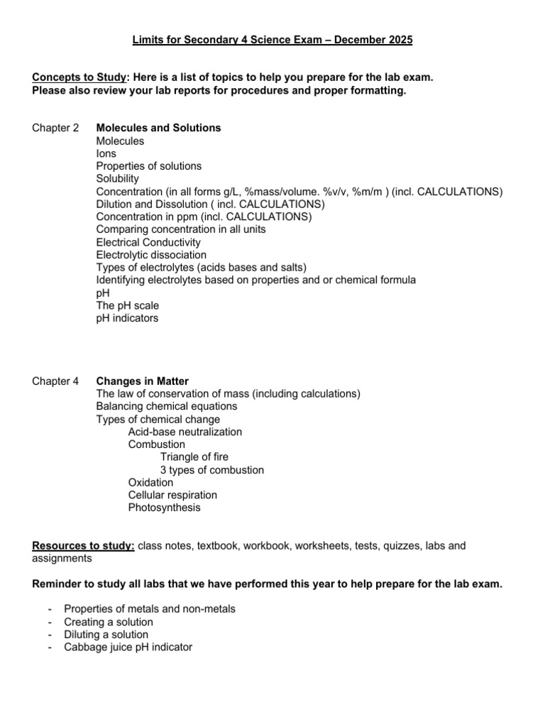 Secondary 4 Science Exam Study Guide | PDF