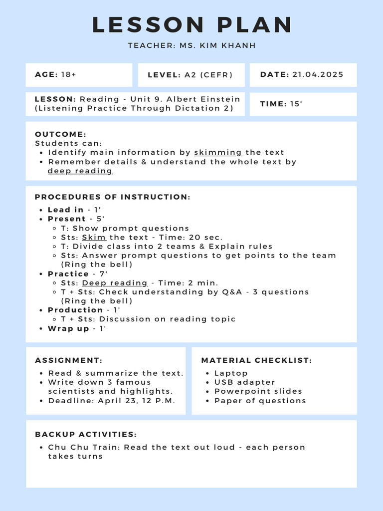 Reading Lesson Plan: Albert Einstein | PDF