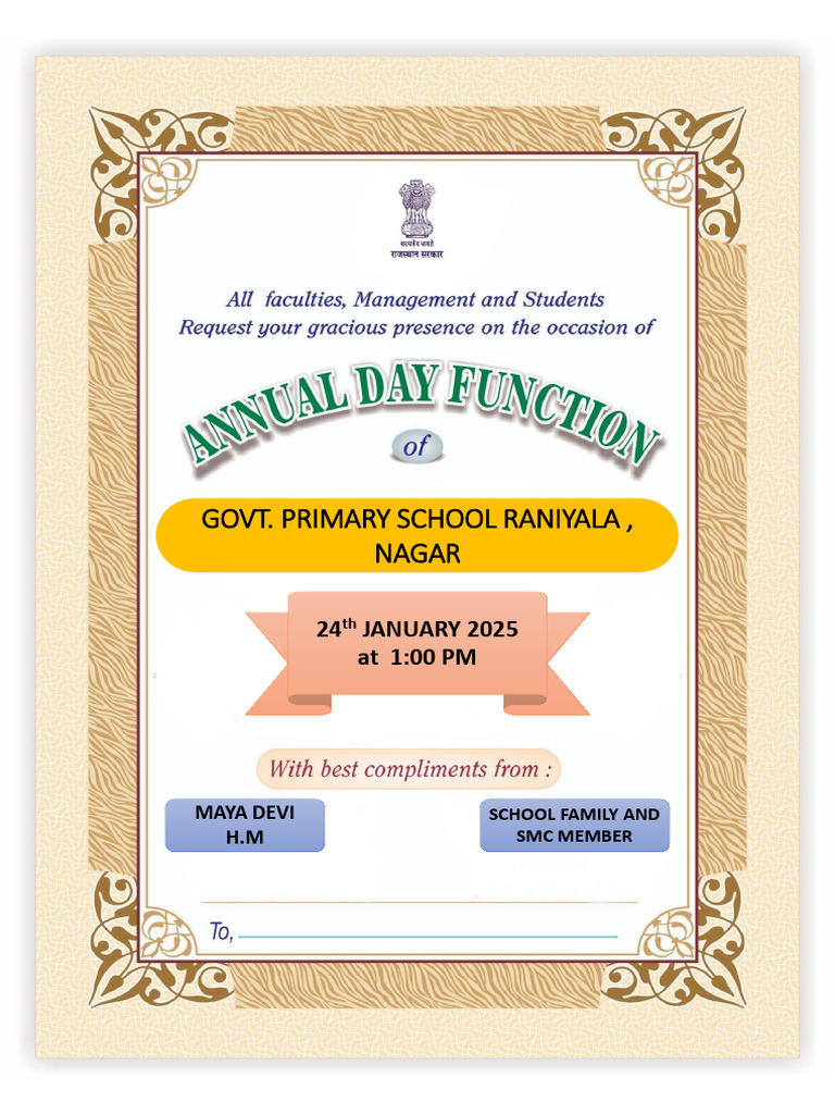 Annual Day Function Invitation P.S Raniyala | PDF