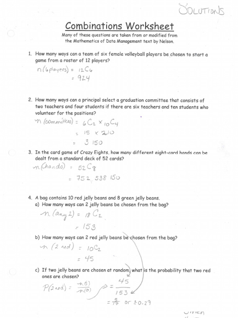 WS3 - Combinations - Solutions | PDF