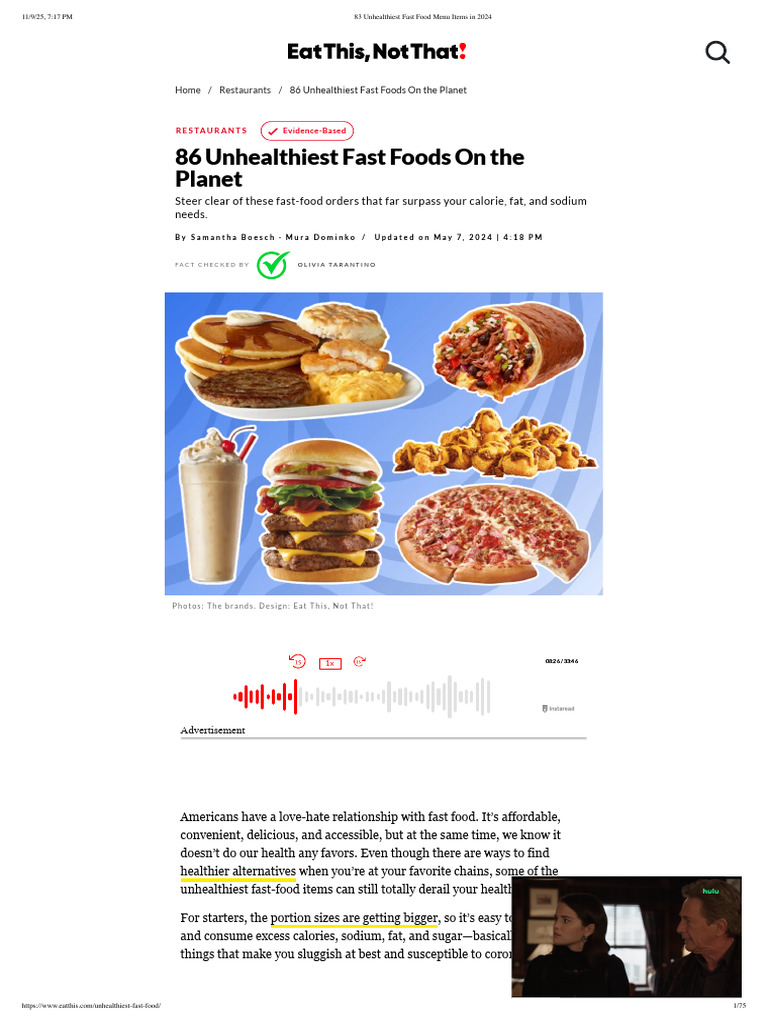 86 Worst Fast Food Items to Avoid | PDF | Fast Food | French Fries