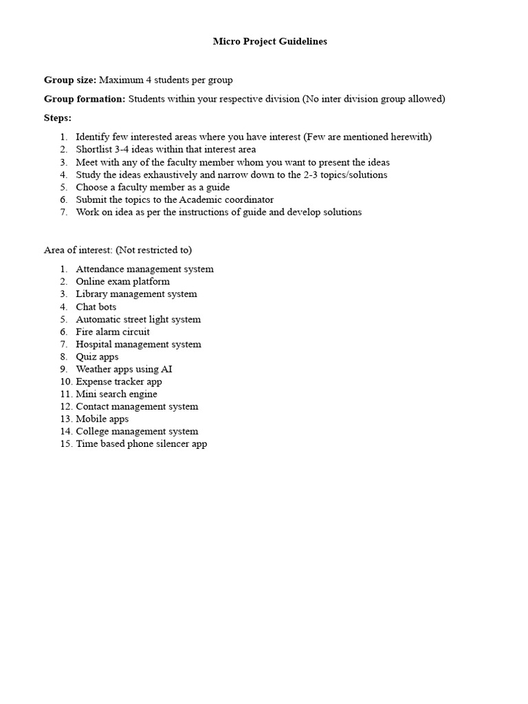 Micro Project Guidelines for Students | PDF