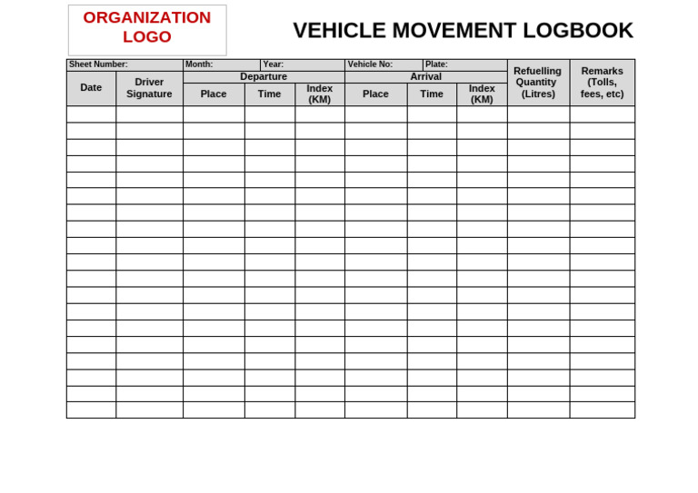 TEMPLATE - Vehicle Movement Logbook | PDF