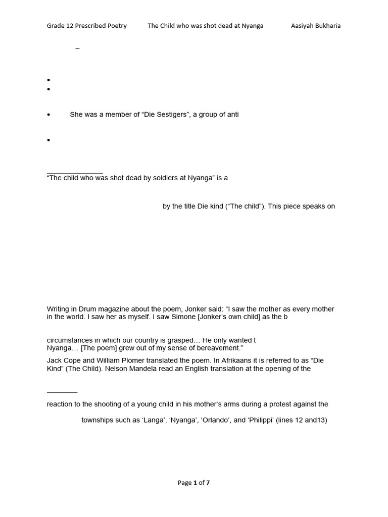 Analysis of Jonker's Protest Poem | PDF | Poetry | Apartheid
