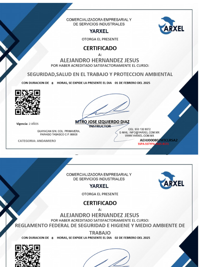 Certificados de Seguridad y Salud 2025 | PDF