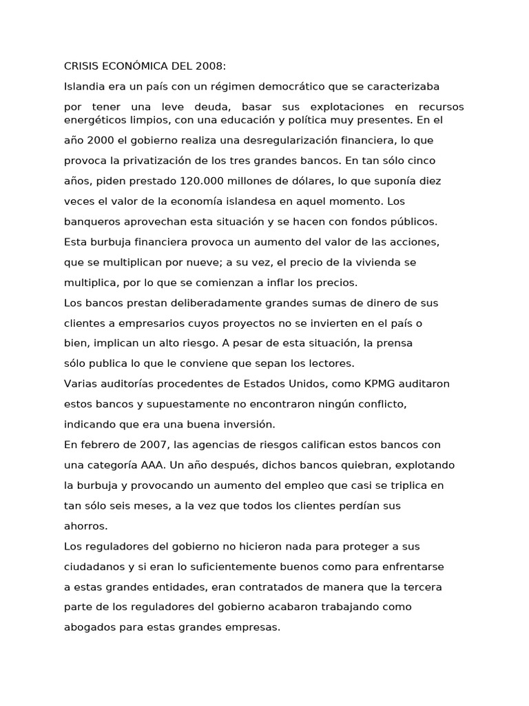 Causas de la Crisis Financiera de 2008 | PDF | Bancos | Grupo ...