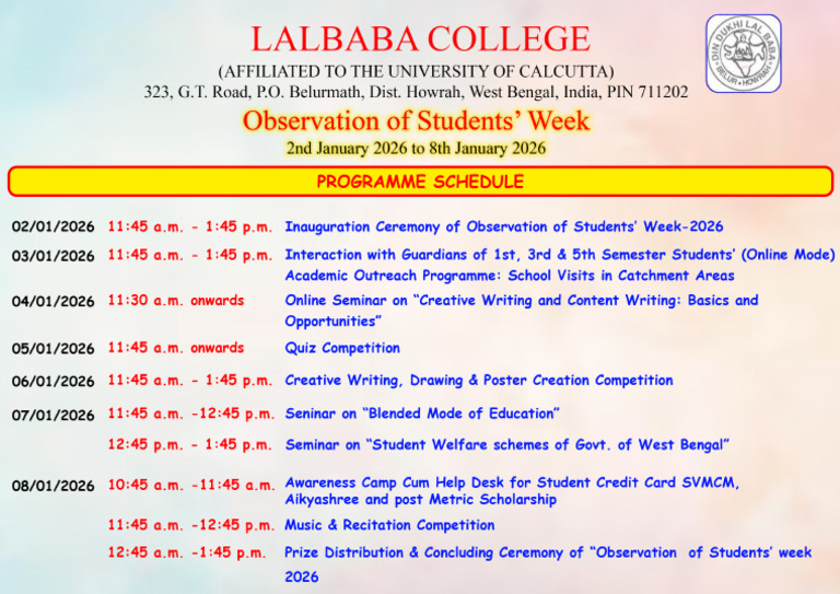 Students' Week Celebration - 2026 | PDF