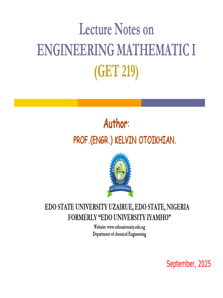 Engineering Mathematics I Lecture Notes | PDF | Matrix (Mathematics ...
