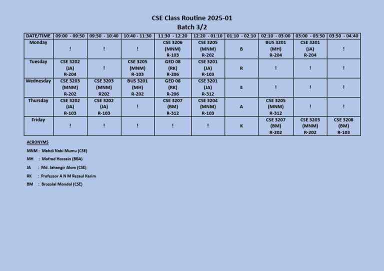 CSE Class Routine 2025 01 | PDF