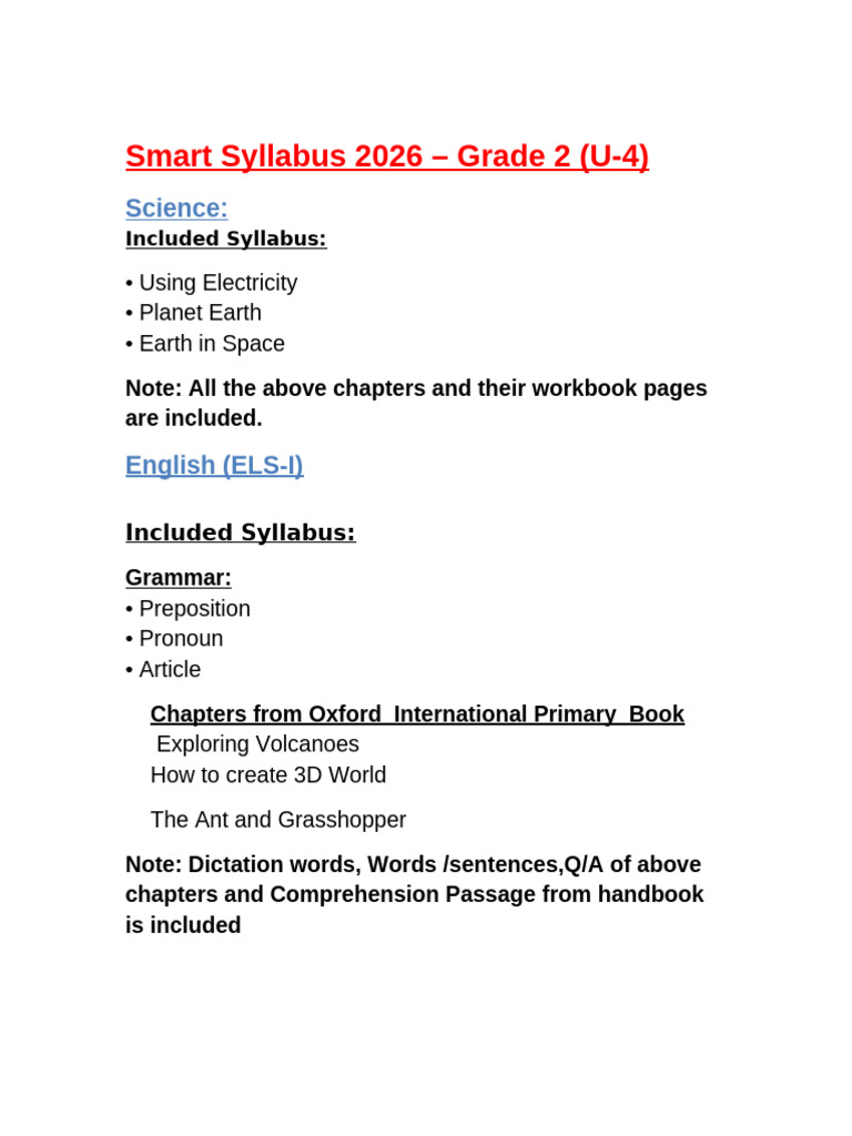 Grade 2 Smart Syllabus 2026 Overview | PDF