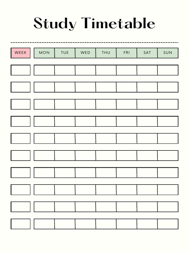 Minimal Study Timetable Planner | PDF
