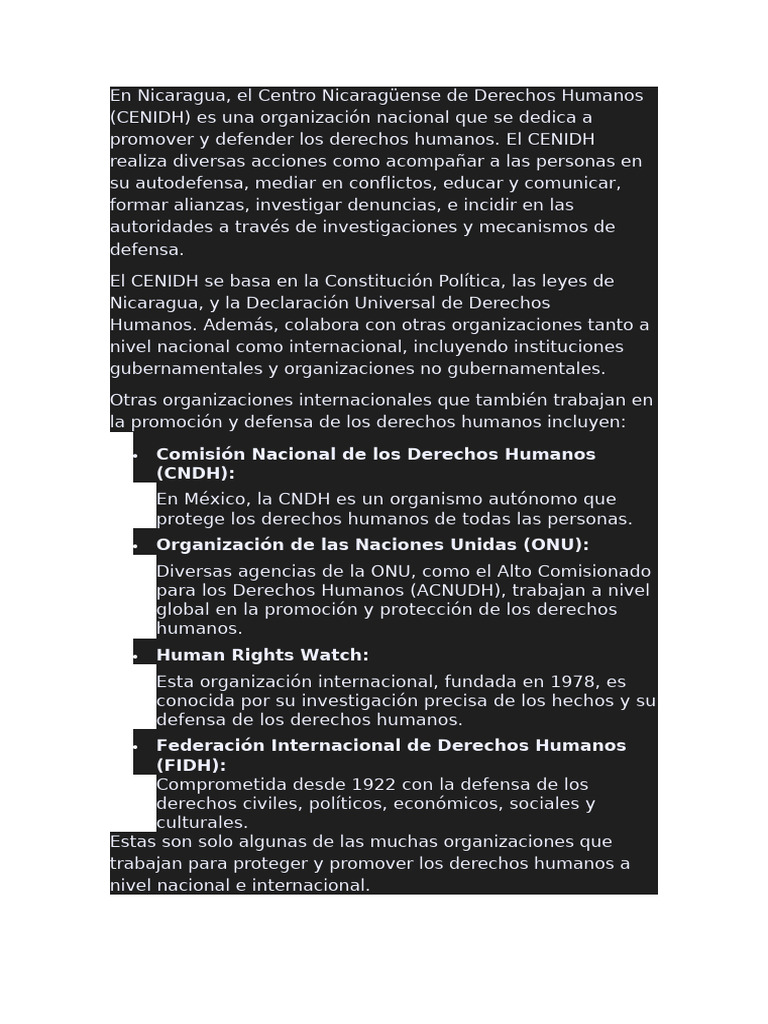 CENIDH: Defensa de Derechos Humanos en Nicaragua | PDF