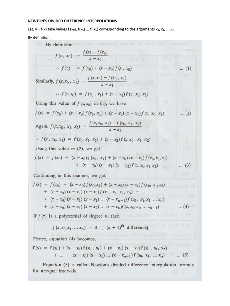 Newton's Divided Difference Method Guide | PDF