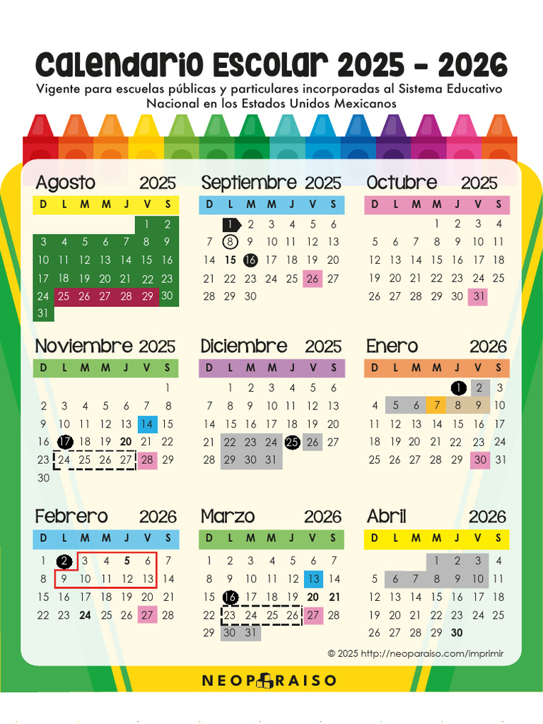 Calendario Escolar 2025-2026 México | PDF | Educación de la primera ...