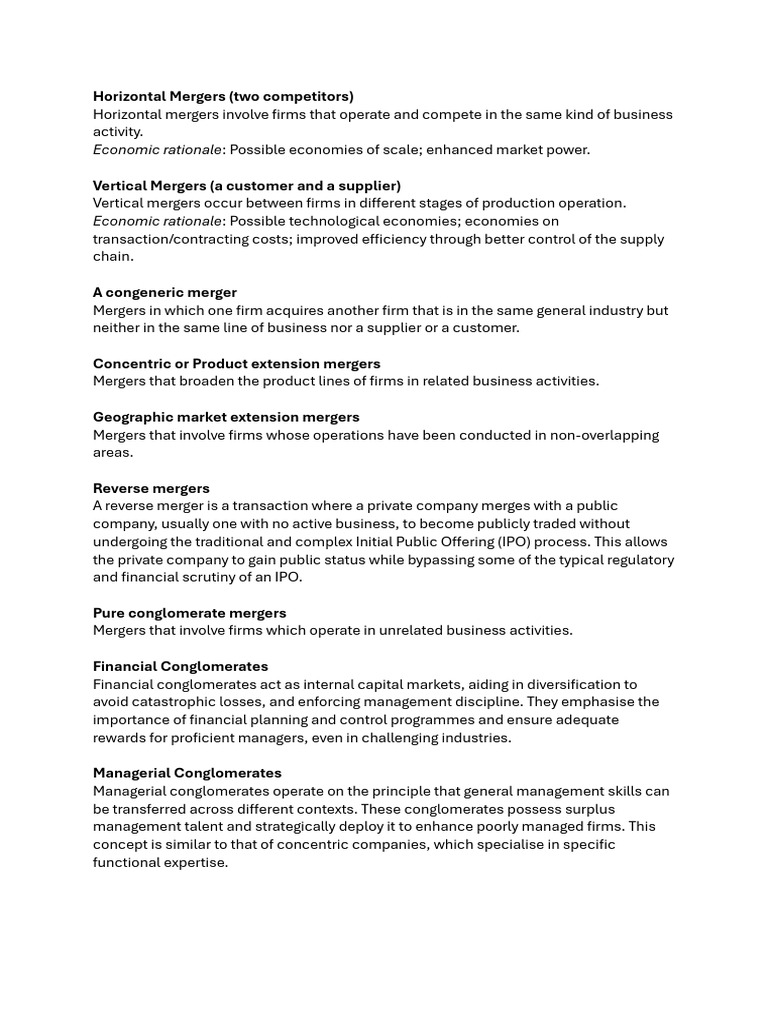 Types of Business Mergers Explained | PDF | Mergers And Acquisitions ...
