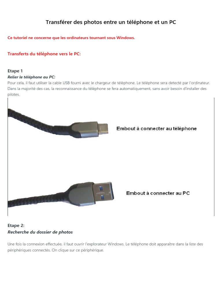 Transférer photos entre téléphone et PC | PDF