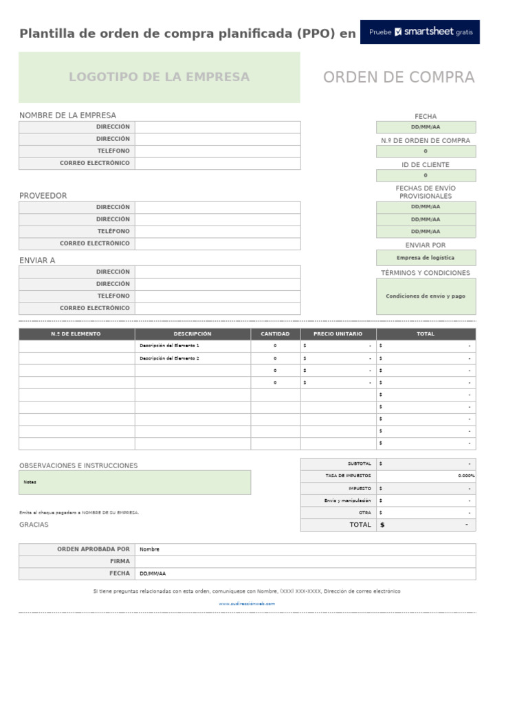 Plantilla de Orden de Compra PPO en Excel | PDF