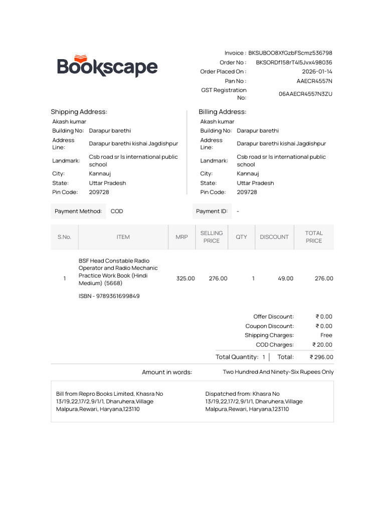 Invoice BKSUBOO8XfGzbFScmz536798 | PDF | Invoice | Rupee
