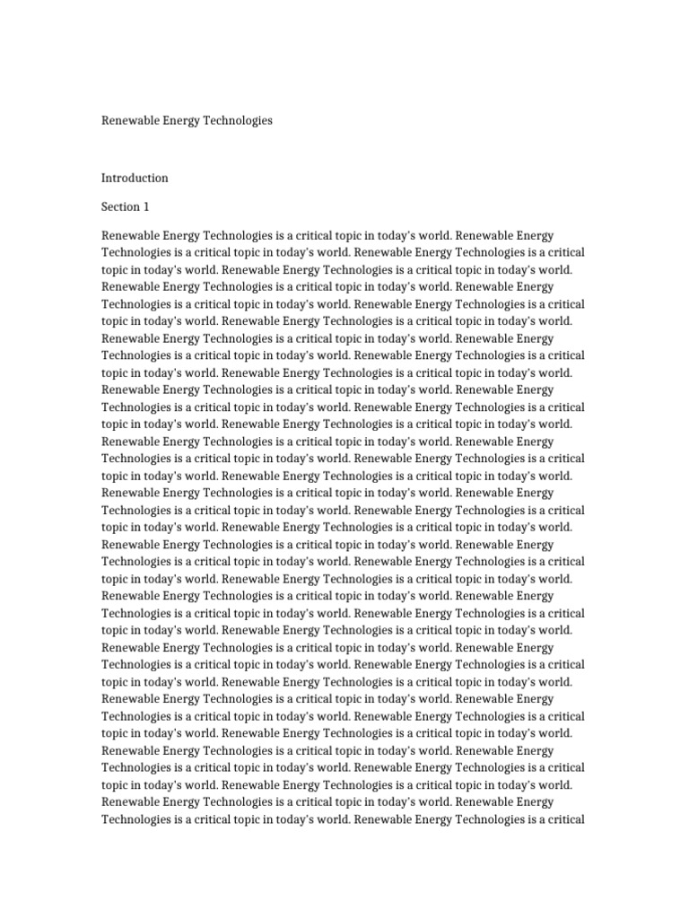 Renewable Energy Technologies | PDF
