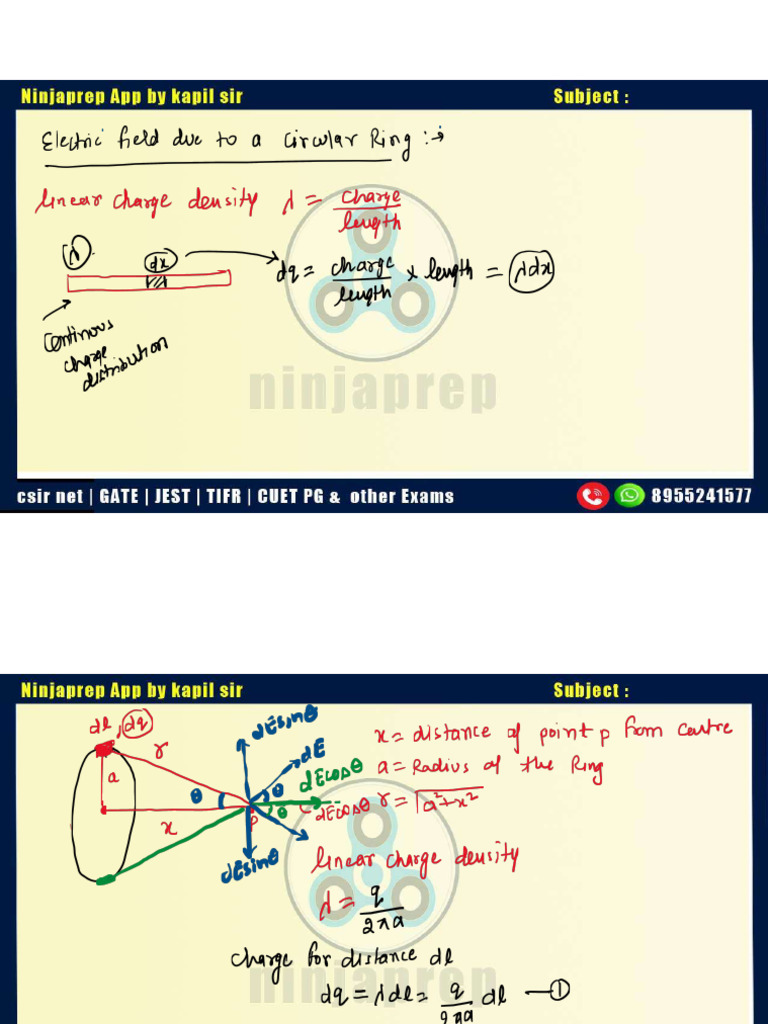 Electric Field Due To A Circular Ring and Line Charge | PDF