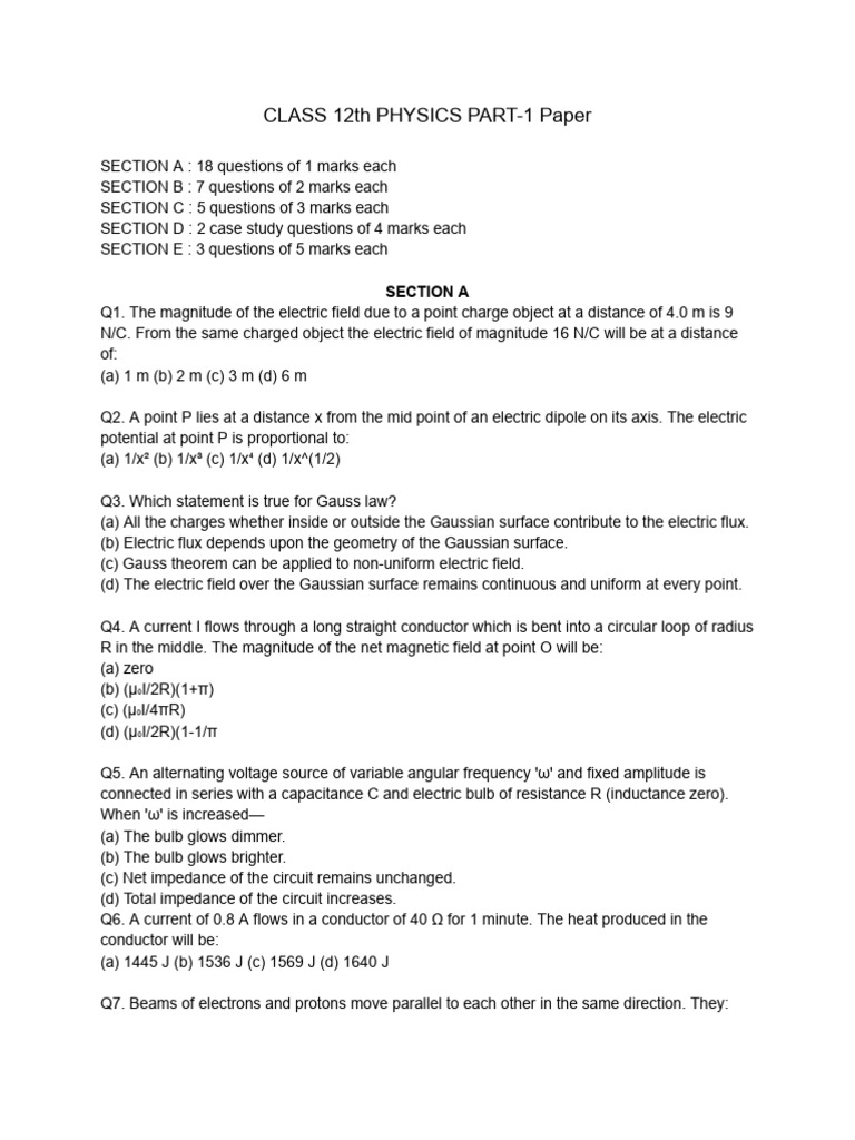 Class 12 Physics Exam Paper Overview | PDF | Inductor | Capacitor