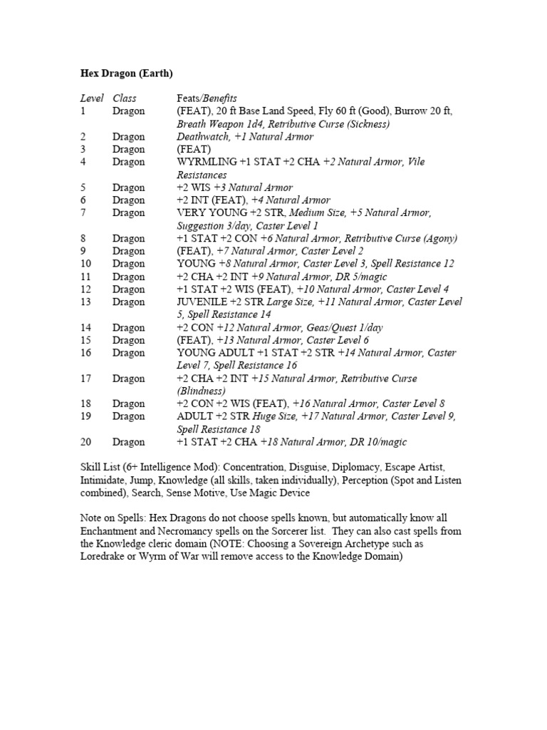 Hex Dragon (Earth) Class Guide | PDF