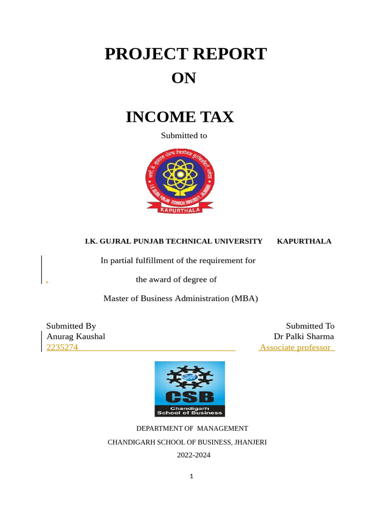 Income Tax Study for MBA Project | PDF | Taxes | Indirect Tax