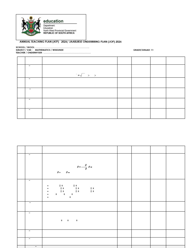 Grade 11 Mathematics Annual Teaching Plan | PDF | Circle | Perpendicular