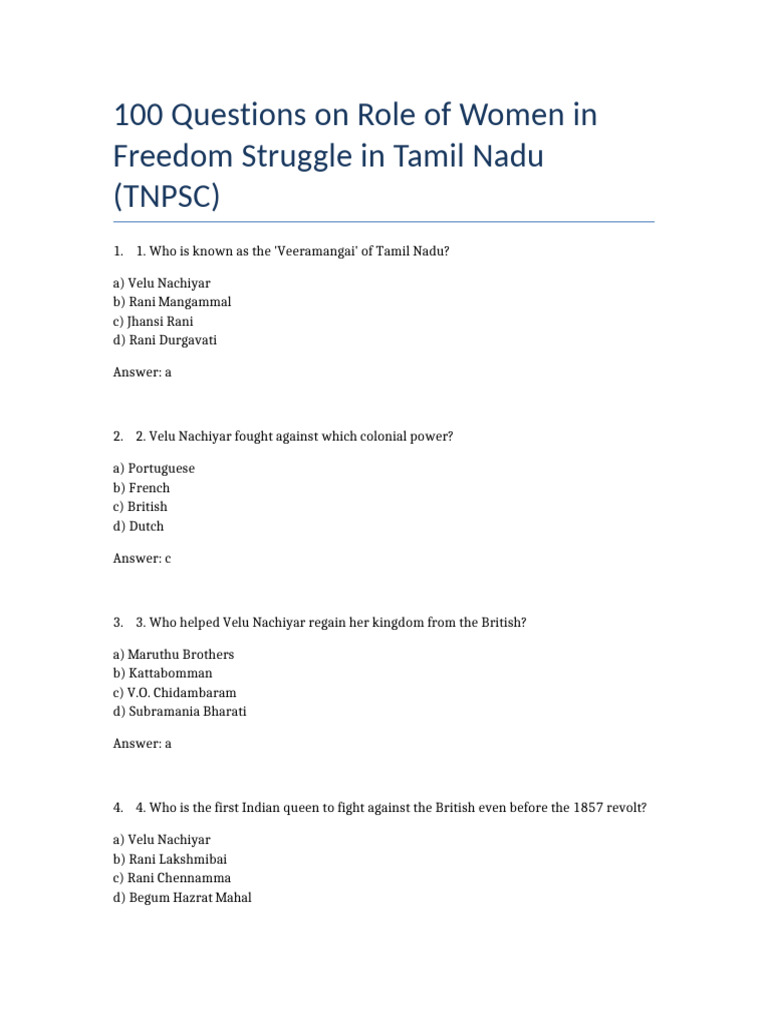 Women in Tamil Nadu's Freedom Struggle | PDF | Indian Nationalism ...