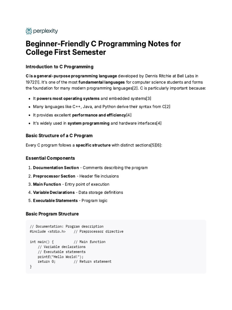 Beginner-Friendly C Programming Notes For College | PDF | Pointer ...