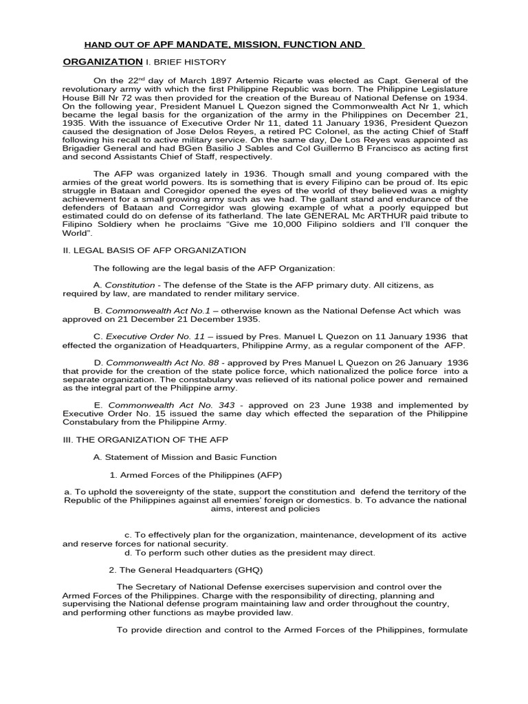 AFP Organization and Legal Framework | PDF | Staff (Military) | Military