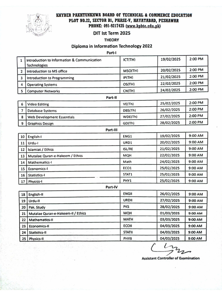 Date Sheet | PDF