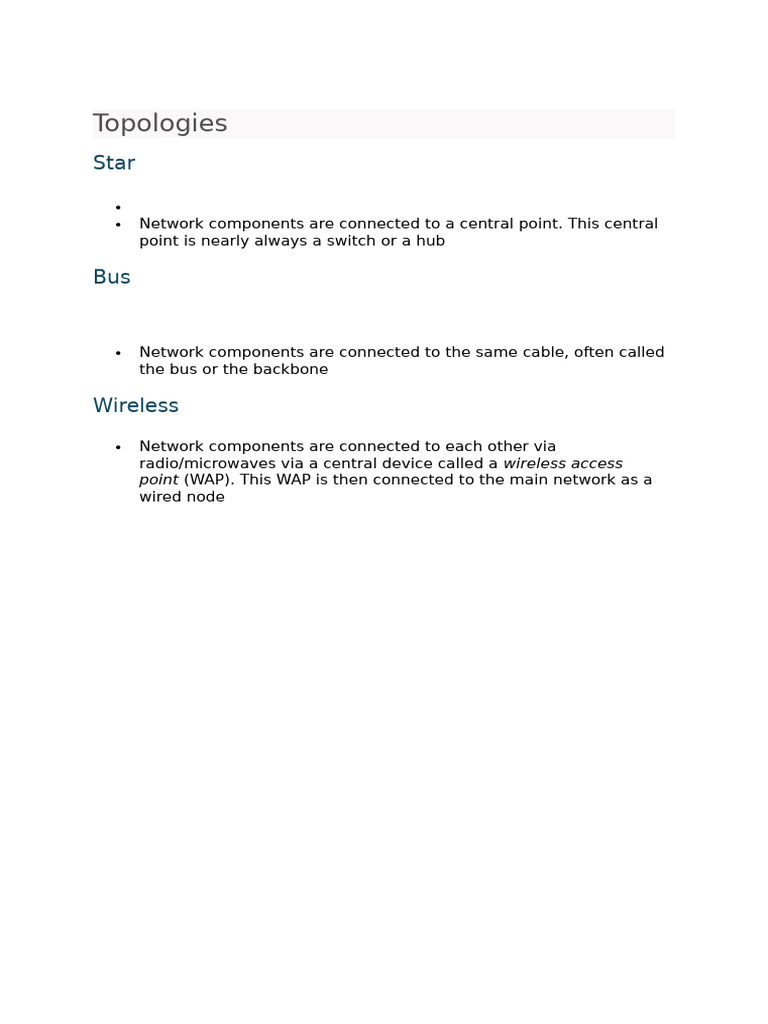 Network Topologies Explained: Star, Bus, Wireless | PDF
