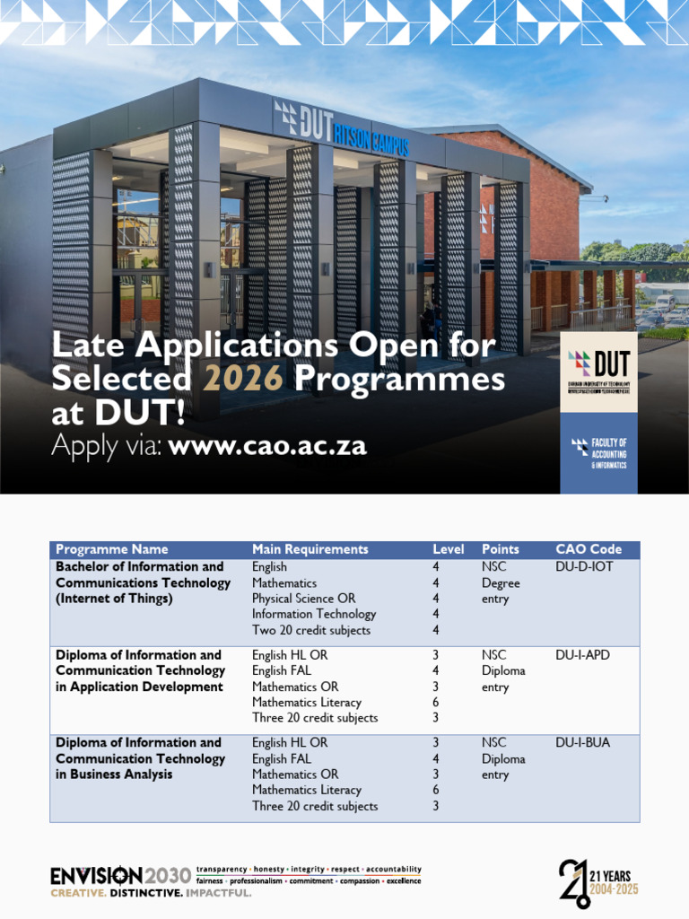Late Applications for DUT 2026 Programs | PDF | Engineering | Diploma