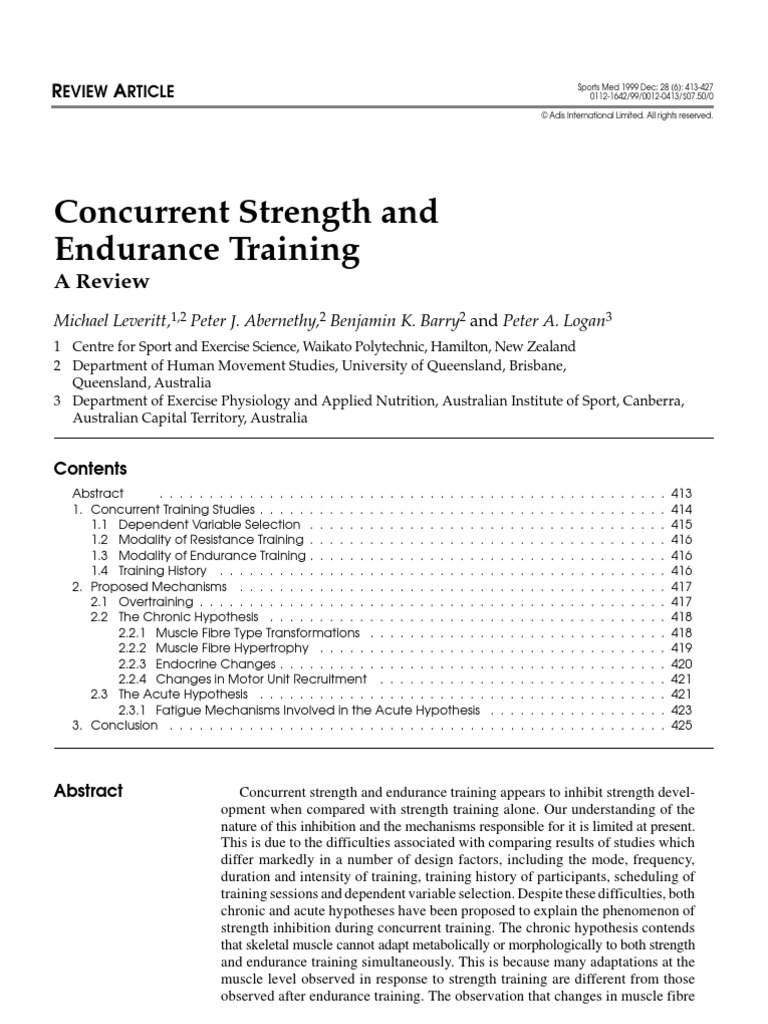 Concurrent Strength and Endurance Training PDF Strength Training