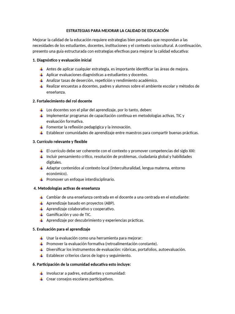 Estrategias para Mejorar La Calidad de Educación Roberto | PDF ...