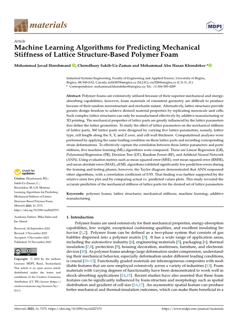 Predicting Mechanical Stiffness with ML | PDF | Machine Learning | Foam