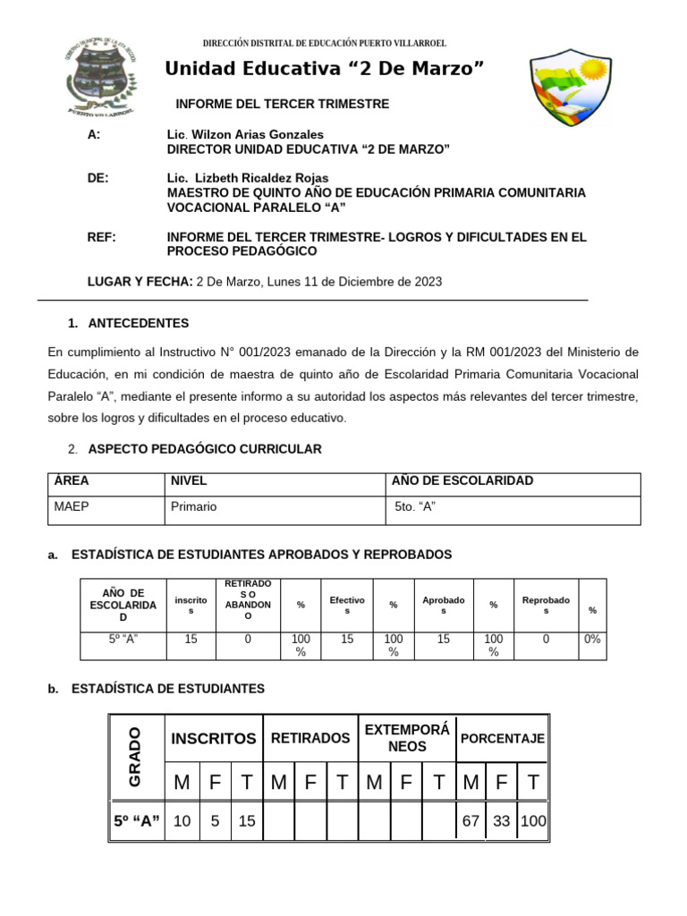 Informe Del Primer Trimestre | PDF | Teoría de los números | Matemática ...