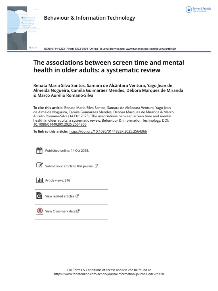Photo inspiration: The Associations Between Screen Time And Mental Health In Older Photo Inspiration