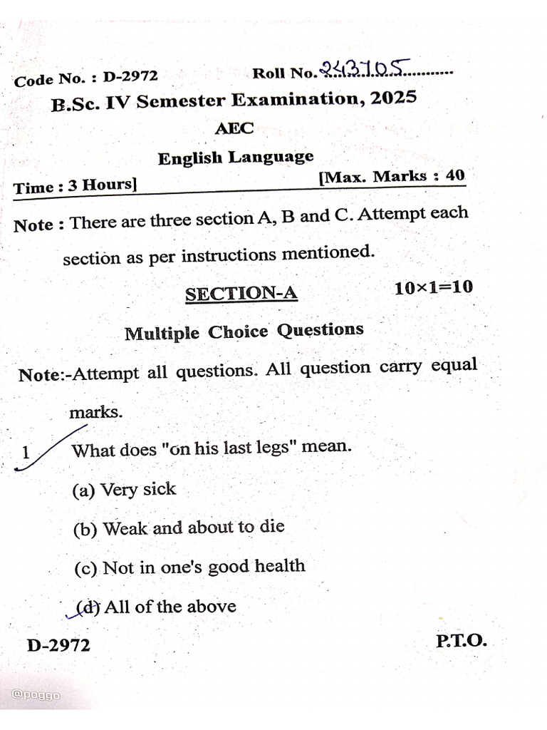 BSC 4th Sem English Paper | PDF