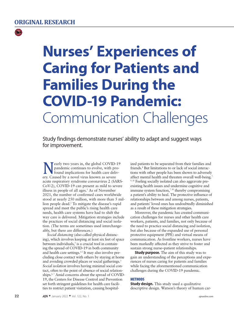 Nurses' Experiences of Caring For Patients and Families During The ...