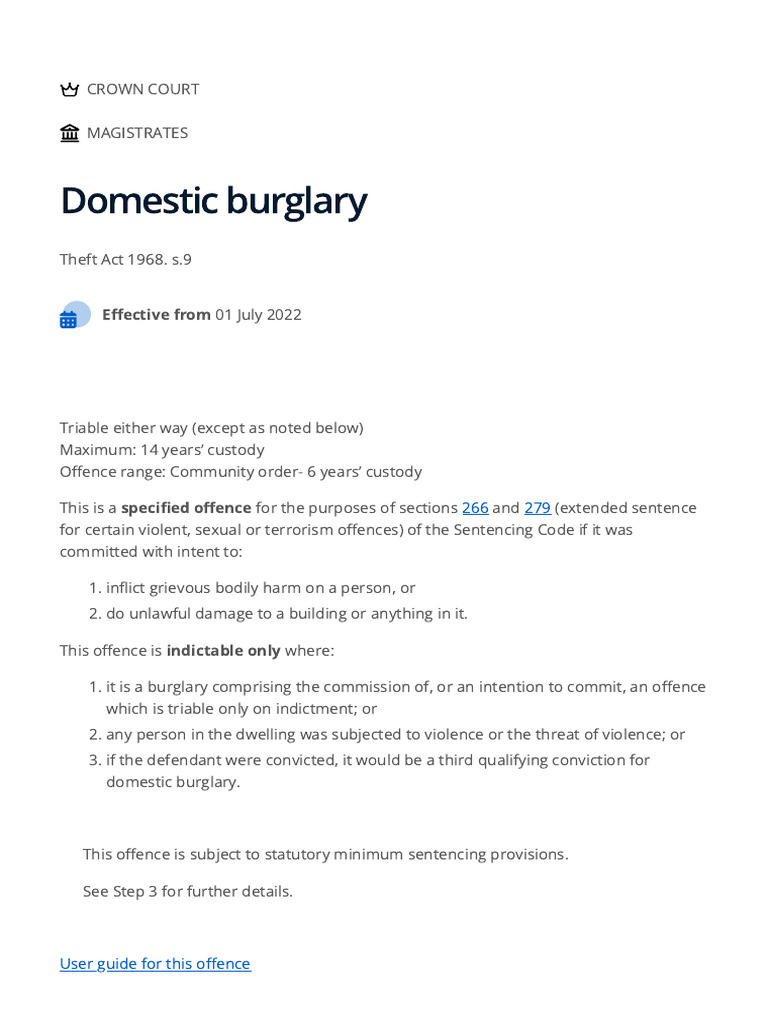 Domestic Burglary Sentencing Guidelines | PDF | Crimes | Crime & Violence
