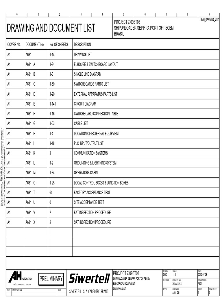 Shipunloader Electrical Drawing List | PDF | Mains Electricity ...