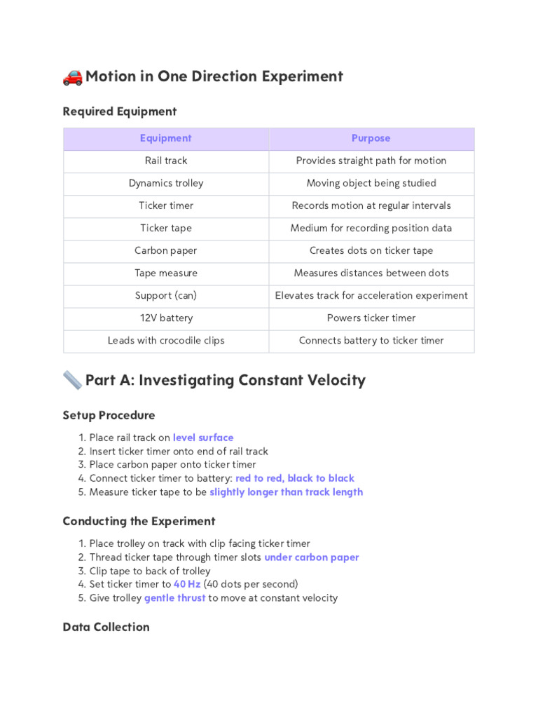 CTSC Practical Experiment: Investigating Motion in One Direction | PDF ...