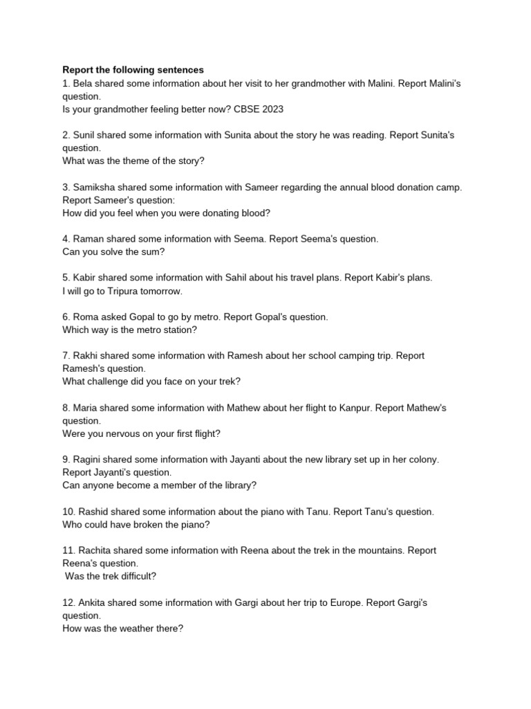Reported Questions from Shared Information | PDF